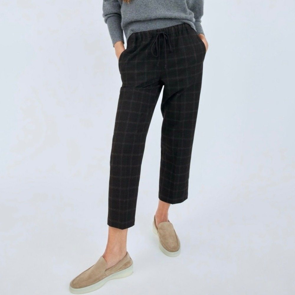 The Group by Babaton Aritzia Jimmy Black  Gray Plaid Drawstring Pants Size M